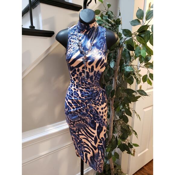 Fashion Nova Bodycon Dress Women's XS Multi Animal Print Stretch Cutout Waist - Picture 1 of 12